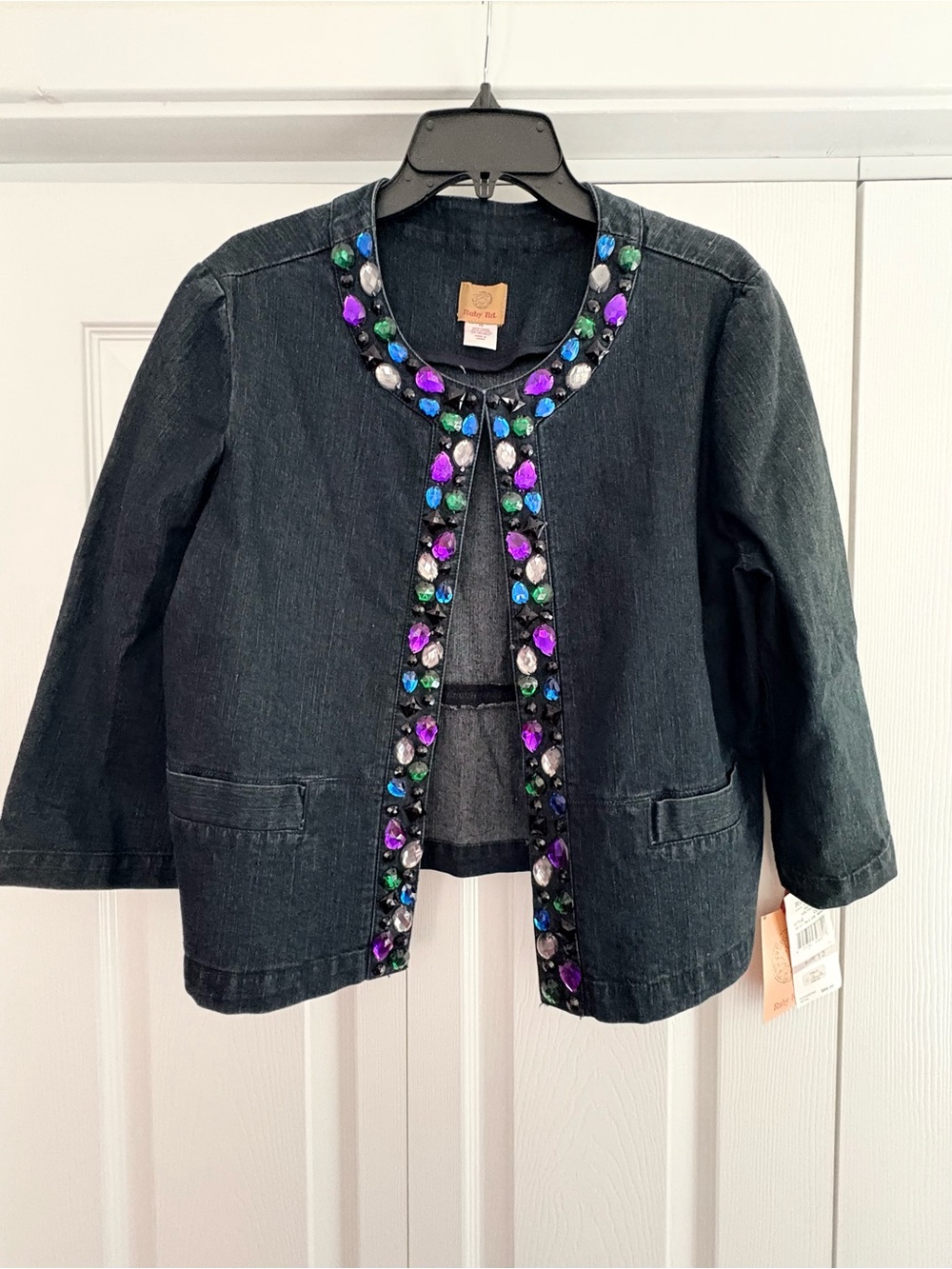 Ruby Road Women's Embellished Denim Jacket. Size 12. NWT.
